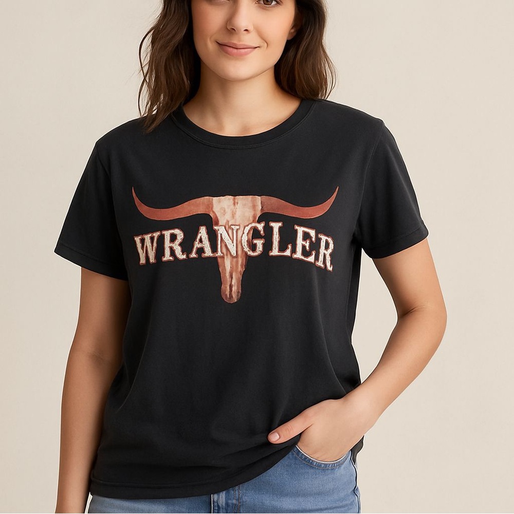 Graphic Cow Print & Wrangler Inspired T-Shirt - Size XL - Western Vibe